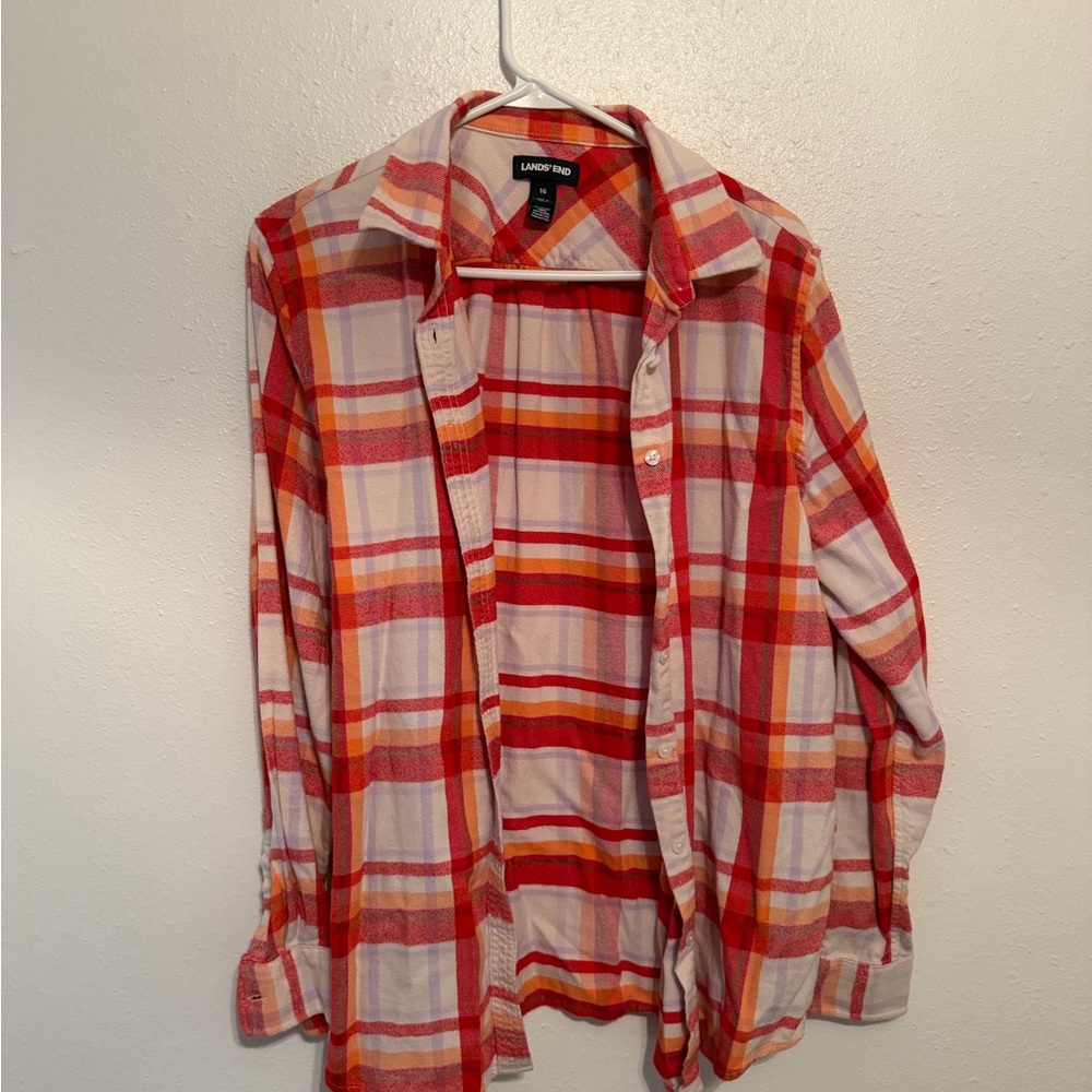 Lands' End Vibrant Red and White Checkered Shirt